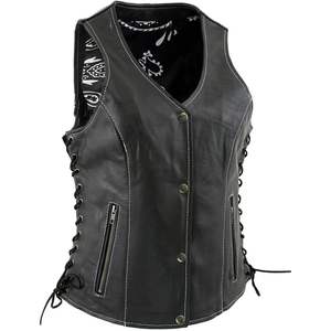 Chaleco de moto de cuero negro Premium para mujer 2025 con ajuste de encaje lateral LKL4711 - Product Image 2