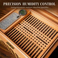 Humidor à cigares en bois de cèdre grande capacité, finition laquée piano, incrustations en bois de rose et érable, anti-humidité, avec hygromètre et humidificateur, boîte portable