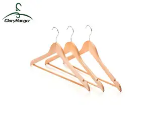 Chinese Supplier Glory Hanger Cheap Flat Wooden Hanger with Anti Slip Bar for Clothes