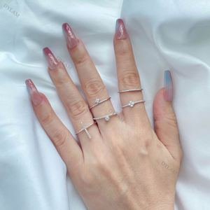 Dylam Basic Stackable Sterling <b>Silver</b> 925 Wedding Band Highly Polished Square CZ Small <b>Rings</b> Minimalist Style <b>Silver</b> <b>Ring</b> - Product Image 3