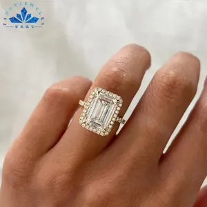 Big Size Emerald Cut Moissanite Ring 2CT 4CT flawless White Diamond S925 14K 18K Yellow Gold Engagement Wedding Ring for Lady