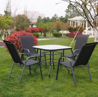 Ensemble de meubles de jardin, TABLE en verre ronde et 4 chaises pliantes, livraison gratuite