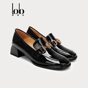 Elegant Retro Women's Leather Slip-On Office Shoes Comfortable Med <b>Heel</b> Square Ankle Strap <b>Closed</b> <b>Toe</b> Height Increasing Buckle - Product Image 4