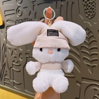 Porte-clés pendentif lapin en peluche super douce en coton PP de 13 cm, chapeau de pêcheur, unisexe, couleurs assorties, pour sac