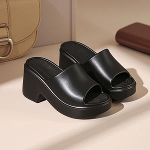 Sandales compensées noires personnalisées en EVA pour femmes, à bout ouvert, rehaussantes, vente en gros - Product Image 5