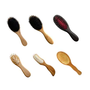 Oem manico in bambù naturale setola spazzola per la cura dei capelli antiforfora cuscino in legno Air Bag massaggio pettine per capelli districante liscio