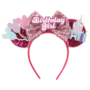 Sweet Shiny Pink Pailletten Bogen Ballon Schloss Maus Ohr Stirnband Geburtstags feier Haarschmuck für Frauen Perfektes Geschenk - Product Image 1