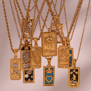 Collar de Acero Inoxidable 316L con Baño de Oro PVD de 14k/18k, Resistente al Agua y al Deslustre, con Dije de Carta del Tarot y Circonitas, para Mujer - Product Image 2