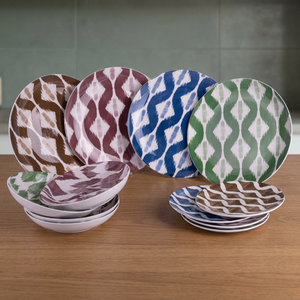Set da Pranzo in Porcellana Ikat Sibilla 12 Pezzi, Stile Bohémien, Lavabile in Lavastoviglie, per 4 Persone, Uso Domestico - Product Image 2