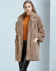 wholesale Winter custom Long Sleeves Faux Fox Fur Coat Faux Rabbit Fur Women long faux fur coat for ladies