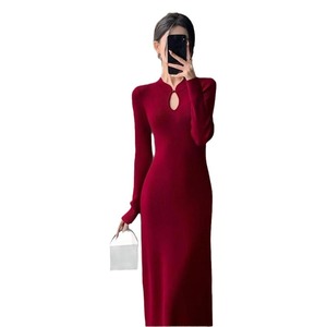 Nuevo Vestido Largo Elegante de Otoño Invierno, Estilo Diosa Socialité, Estilo Nacional Chino, Color Rojo Digno y Majestuoso para Mujer - Product Image 5