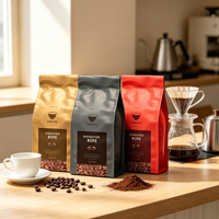 Sacs d'emballage alimentaire personnalisés avec logo, sachets refermables à fond plat pour l'emballage de snacks 100g 250g 500g pour torréfacteurs de café