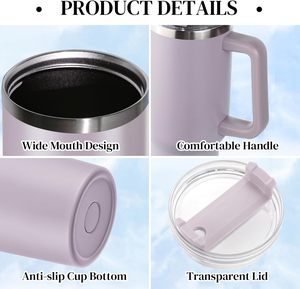Mug de voyage isotherme en acier inoxydable à double paroi de 40 oz avec poignée, personnalisable avec logo pour entrepôt - Product Image 3