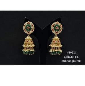 Pendientes Jhumki Pachi Chapados en Oro 10324 para Mujer, Joyería Festiva Tradicional para Bodas y Fiestas, Pendientes de Diamantes - Product Image 1