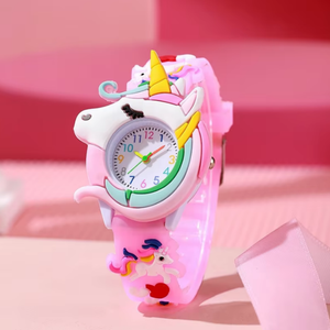 Nouveau dessin animé mignon étoiles arc-<span class=keywords><strong>en</strong></span>-ciel licorne montre à Quartz Gel de silice avec petits garçons et filles cadeaux de montre pour enfants - Product Image 4
