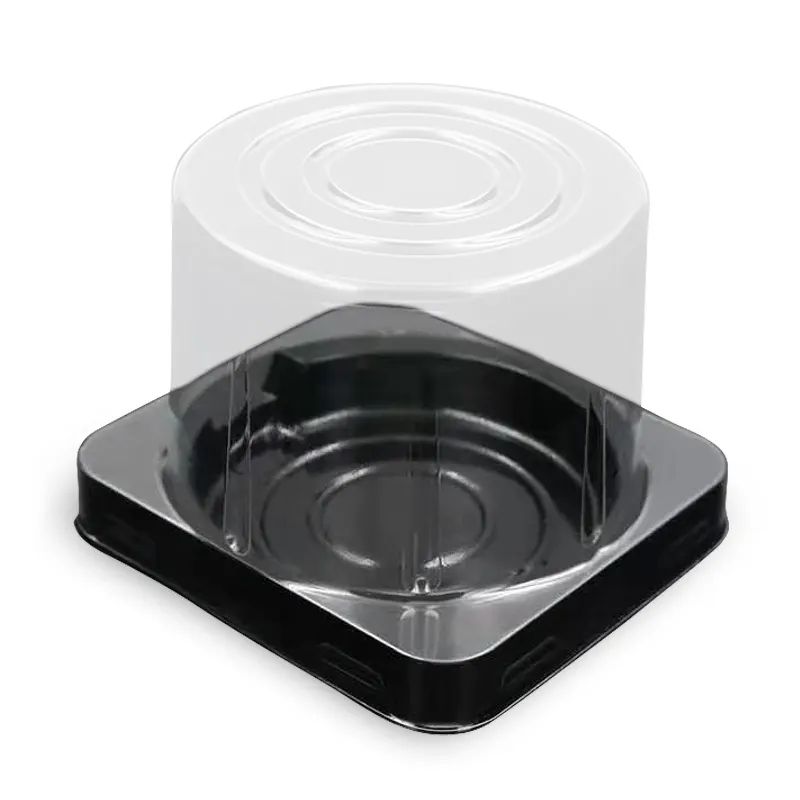 Özel tasarım siyah taban tek kullanımlık plastik yuvarlak kubbe kek kutu konteynerler