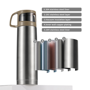 Botella de agua de bala de doble pared de acero inoxidable de nuevo diseño de 500ml con tapa botella de acero chapado en cobre - Product Image 6