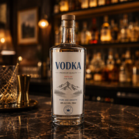 Botol Kaca Bulat Grosir 700mL 750mL untuk Wiski Gin Vodka Wine Rum dengan Sumbat, Dapat Disesuaikan