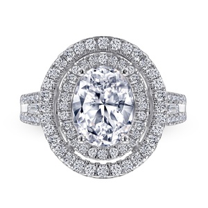Anillo de Halo Doble de Plata de Ley Sun Star con Rodio, Zirconia Cúbica Ovalada, Engaste Clásico, Certificado CMA, para Bodas, Fiestas, Moda - Product Image 1