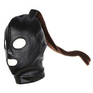 Maschera Bondage in pelle con capelli a bocca aperta e occhi Bondage respiratore maschera con testa di coda di cavallo ingranaggi per <span class=keywords><strong>donna</strong></span> - Product Image 1