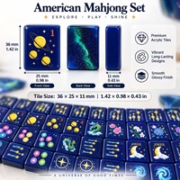Set Mahjong Mewah Celestial American dengan Ubin Biru Mengkilap dan Bagian Belakang Bermotif Galaksi untuk Malam Permainan Keluarga