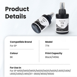 T7741 7741 T774 <span class=keywords><strong>774</strong></span> <span class=keywords><strong>Tinta</strong></span> de Pigmento DGT Negra Compatible Premium a Base de Agua para Recarga de Botellas para Impresora <span class=keywords><strong>Epson</strong></span> L605 - Product Image 2