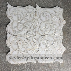 DANSE <span class=keywords><strong>BLANC</strong></span> Mosaïque Waterjet en marbre <span class=keywords><strong>blanc</strong></span> avec nacre de coquillage, carrelage luxueux pour crédence de cuisine - Product Image 4