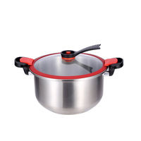 Casserole à pression de grande capacité en acier inoxydable 304, intérieur non revêtu, couvercle à micro-pression, design multifonctionnel à double fond