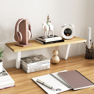 Floating Desk Shelf Solid Wood Grain 2 Tier Desktop Storage Rack Organizing <b>Bracket</b> For Office Workstation Neatening - Product Image 1