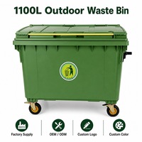 Poubelle extérieure robuste en plastique épaissi de 1100 L avec 4 roues, couvercles et fonction mobile, personnalisable OEM