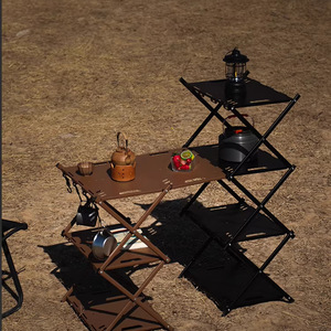 Camping <b>Folding</b> <b>Table</b> Multi Layer Storage Rack Portable Lightweight Tea <b>Table</b> Outdoor Equipment Carbon Steel Rectangular - Product Image 1