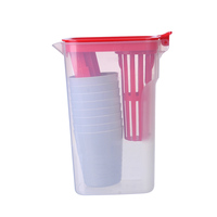 Carafe à eau en plastique PP sans BPA de 1,9 L, ensemble de mini-gobelets circulaires, design moderne, cadeau d'affaires, personnalisation, service OEM/ODM