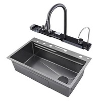Ensemble d'Éviers de Cuisine Intelligent Moderne Multifonction Grande Cuve Simple en Acier Inoxydable Style Cascade Piano