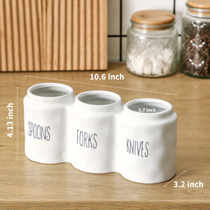 Accessoires de <span class=keywords><strong>cuisine</strong></span> modernes faits à la main, blancs, 3 compartiments, cuillère, fourchette, couteau, porte-couverts, porte-ustensiles en céramique - Product Image 4