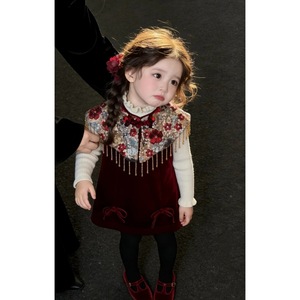 Tongxingyuan Children's Velvet Cheongsam Dress Thickening New Year Outfit Traditional Chinese Style With Label - Product Image 2
