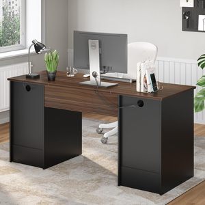 Escritorio Ejecutivo SENYU de 59'' con Cajones para Archivos y Almacenamiento, Escritorio para Computadora con Bandeja para Teclado y 2 Compartimentos Abiertos - Product Image 6