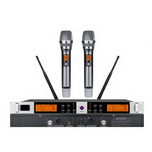 Système de microphone sans fil portable HP-2000 à 2 canaux, alimenté par piles AA, connecteur XLR, capteur infrarouge, argent, karaoké vocal - Product Image 1