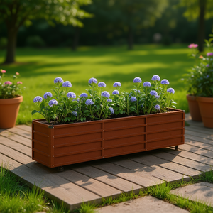 Bac à fleurs surélevé en acier Corten 94,5 po x 15,7 po x 17,7 po, finition rouille, pour plantation extérieure - Product Image 2