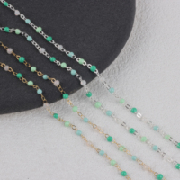 Chaîne plate délicate en or rempli 14 carats de 1,5 mm avec perles émaillées vertes multiples pour la fabrication de bijoux permanents DIY