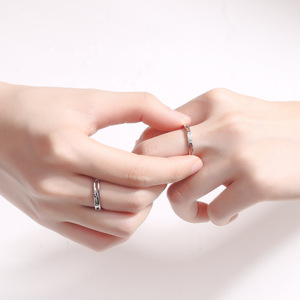 Anelli di Coppia 'Love 520' in Vetro, Stile Coreano, Eleganti, 'Per Sempre Insieme', Unisex, Gioielli Aperti, Design Semplice con Zirconi, Placcati - Product Image 2