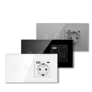 NOVSKI <span class=keywords><strong>Interruttore</strong></span> a Muro a 2 Vie <span class=keywords><strong>con</strong></span> Pannello in Vetro 110-250V 16A, Presa Elettrica Tedesca <span class=keywords><strong>con</strong></span> Porte Type-C e USB - Product Image 1