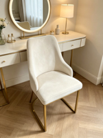 Fauteuil en velours doux de qualité supérieure avec structure en acier inoxydable doré, chaise de maquillage confortable pour la chambre à coucher, le bureau et la salle à manger
