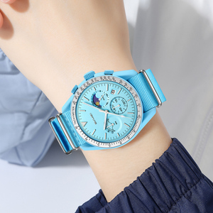 Moon Phase Chronograph Nylon Unisex Quartz Watch Sporty Casual Analog Three-eye Dial High-quality Stainless Steel Relojes Custom - Product Image 3