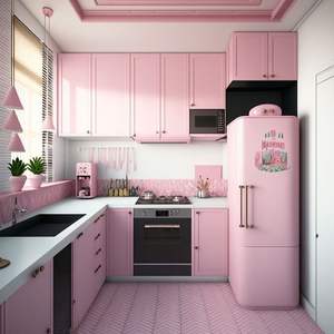Dernier modèle de cuisine moderne Lovely pink Shaker Style High Glossy Laque Meuble de cuisine Cabinet - Product Image 2