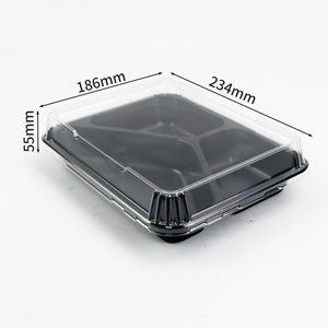 Boîte alimentaire jetable en plastique à 3 compartiments avec couvercle transparent anti-buée, boîte à bento noire <span class=keywords><strong>pour</strong></span> la préparation des repas et les salades - Product Image 3