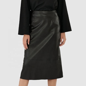 <span class=keywords><strong>Jupe</strong></span> <span class=keywords><strong>longue</strong></span> en faux <span class=keywords><strong>cuir</strong></span> droite noire simple de bureau de quantité minimale de commande basse pour les femmes - Product Image 2