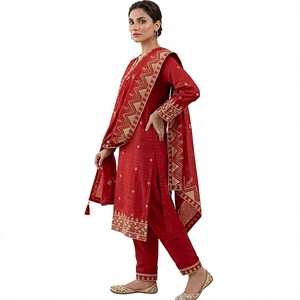 Indian Pakistani <b>Red</b> Vichitra <b>Silk</b> Salwar Kameez Embroidered Suit with Dupatta Women Indian Traditional wear Party Wedding Wear - Product Image 1