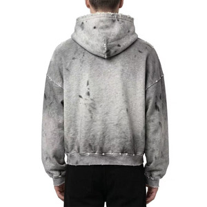 Sweat à capuche délavé effet usé - Patchwork vintage déchiré 100% coton Streetwear Pull personnalisé - Product Image 3