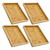 Plateau de service rectangulaire en bambou naturel sculpté à un seul niveau pour la cuisine et la salle de bain, pour servir et ranger les aliments