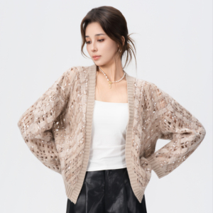 Cardigan tricoté brodé pour femme avec broderie en corde <span class=keywords><strong>Pull</strong></span> en <span class=keywords><strong>crochet</strong></span> à paillettes en dentelle évidée - Product Image 1